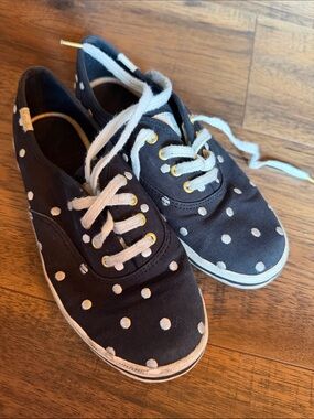 Kids Polka Dot Canvas Sneakers - Black with White Dots